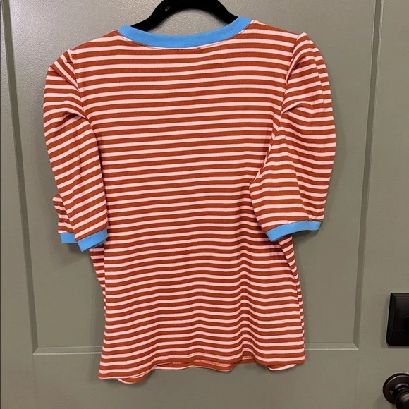 Maeve brown & White Striped Tee with Blue Trim - Picture 3 of 8